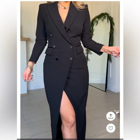 Express Double Breasted Padded Shoulder Tuxedo Maxi Blazer Dress Black Small NWT - Picture 10 of 15